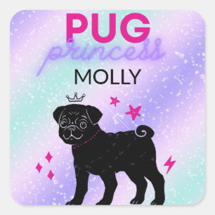 BLACK" PUG PRINCESS" VIERKANTE STICKER