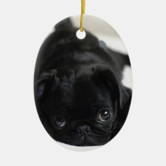 Black Pug Puppy Keramisch Ornament (Voorkant)