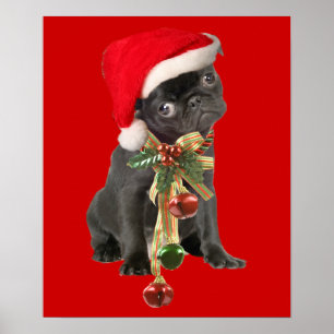 Black Pug Puppy Kerstportret Poster