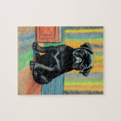 Black Pug puppy krijt kunst puzzel cadeau idee (Horizontaal)