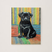 Black Pug puppy krijt kunst puzzel cadeau idee Legpuzzel (Verticaal)