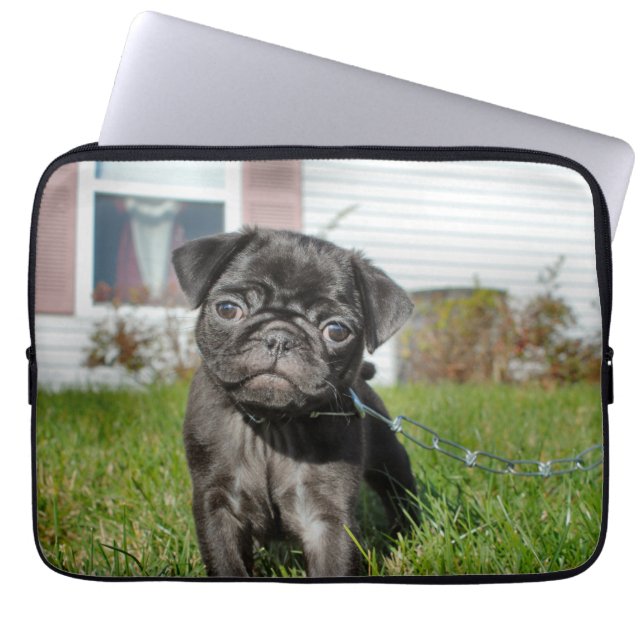 Black Pug puppy Laptop Sleeve (Voorkant)