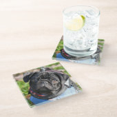 Black Pug Puppy met jas Glazen Onderzetter (Schuin)