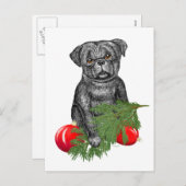 Black Pug Puppy Schattige kerstkunst Feestdagenkaart (Voorkant / Achterkant)