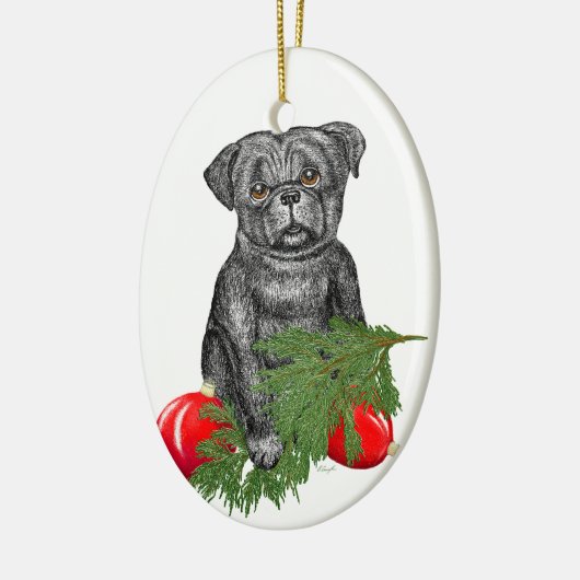 Black Pug Puppy Schattige kerstkunst Keramisch Ornament (Links)