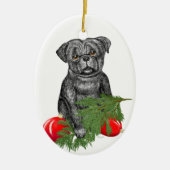 Black Pug Puppy Schattige kerstkunst Keramisch Ornament (Voorkant)