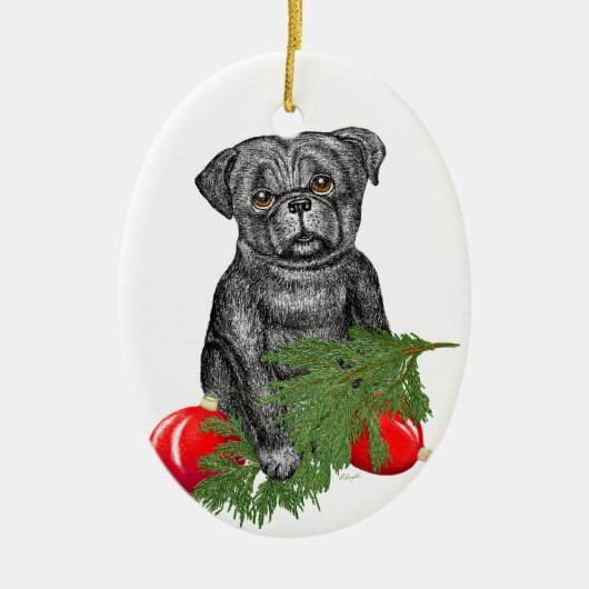 Black Pug Puppy Schattige kerstkunst Keramisch Ornament (Voorkant)