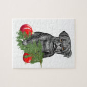 Black Pug Puppy Schattige kerstkunst Legpuzzel (Horizontaal)
