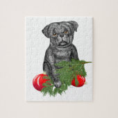 Black Pug Puppy Schattige kerstkunst Legpuzzel (Verticaal)