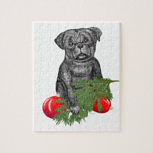 Black Pug Puppy Schattige kerstkunst Legpuzzel (Verticaal)