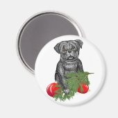 Black Pug Puppy Schattige kerstkunst Magneet (Voorkant / Achterkant)