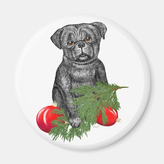 Black Pug Puppy Schattige kerstkunst Magneet (Voorkant)