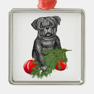 Black Pug Puppy Schattige kerstkunst Metalen Ornament