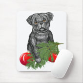 Black Pug Puppy Schattige kerstkunst Muismat (Met muis)