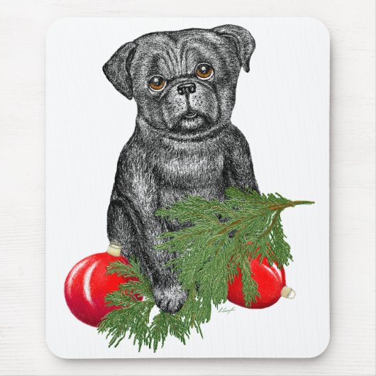Black Pug Puppy Schattige kerstkunst Muismat (Voorkant)