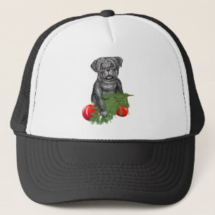 Black Pug Puppy Schattige kerstkunst Trucker Pet