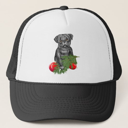 Black Pug Puppy Schattige kerstkunst Trucker Pet (Voorkant)