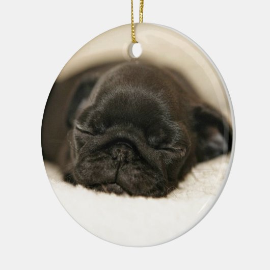 Black Pug Puppy Slaping Keramisch Ornament (Links)