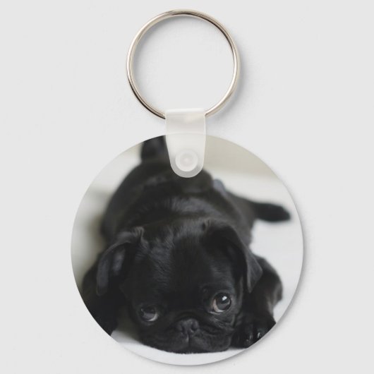 Black Pug Puppy Sleutelhanger (Voorkant)