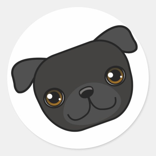 Black Pug Ronde Sticker (Voorkant)