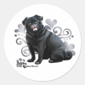 Black Pug Ronde Sticker (Voorkant)
