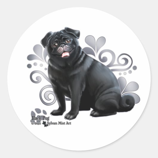 Black Pug Ronde Sticker (Voorkant)