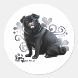 Black Pug Ronde Sticker
