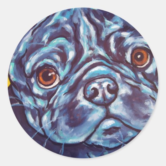Black Pug Ronde Sticker (Voorkant)