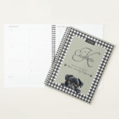 Black Pug Sage Green Gingham Aangepaste naam Monog Planner (Display)