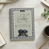 Black Pug Sage Green Gingham Aangepaste naam Monog Planner