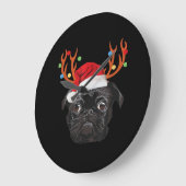 Black Pug Santa Christmas Reindeer Christmas Light Grote Klok (Hoek)