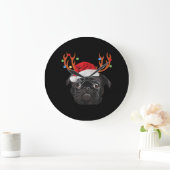 Black Pug Santa Christmas Reindeer Christmas Light Grote Klok (Huis)