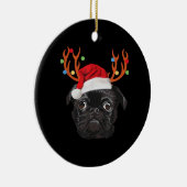 Black Pug Santa Christmas Reindeer Christmas Light Keramisch Ornament (Rechts)