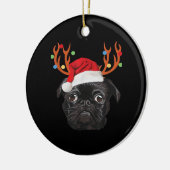 Black Pug Santa Christmas Reindeer Christmas Light Keramisch Ornament (Links)