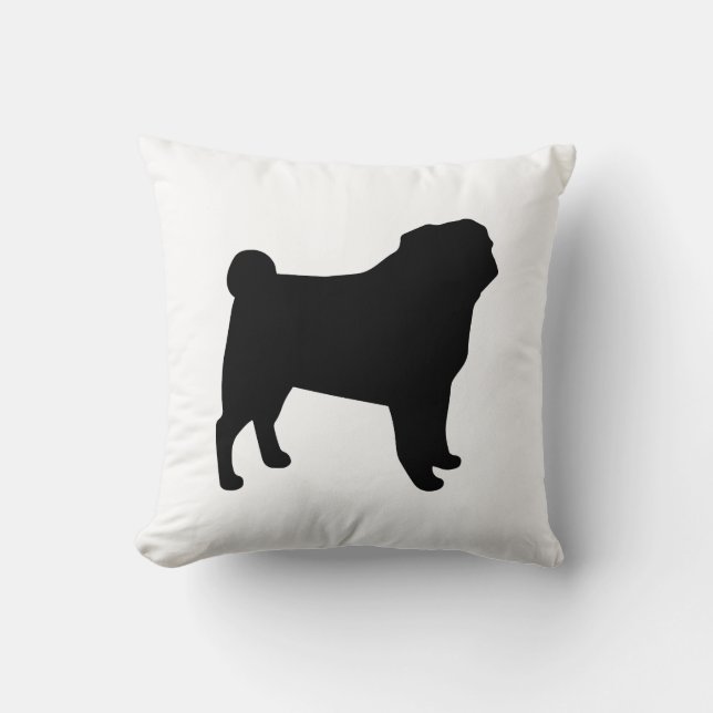 Black Pug Silhouette | Hondenliefhebber zwart-wit Kussen (Voorkant)