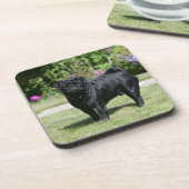 Black Pug Standing View Camera Drankjes Onderzetter (Linkerzijde)