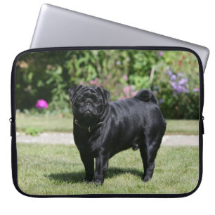 Black Pug Standing View Camera Laptop Sleeve