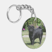 Black Pug Standing View Camera Sleutelhanger (Voorkant Links)