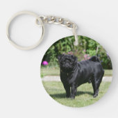 Black Pug Standing View Camera Sleutelhanger (Voorkant)