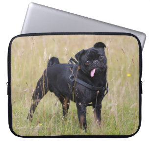 Black Pug Stikking Out Tounge Laptop Sleeve