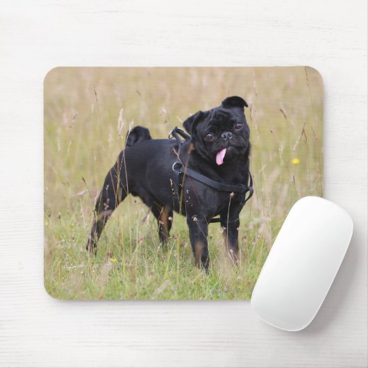 Black Pug Stikking Out Tounge Muismat (Met muis)