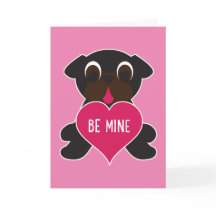 Black Pug Valentijn Wenskaart - Be Mine