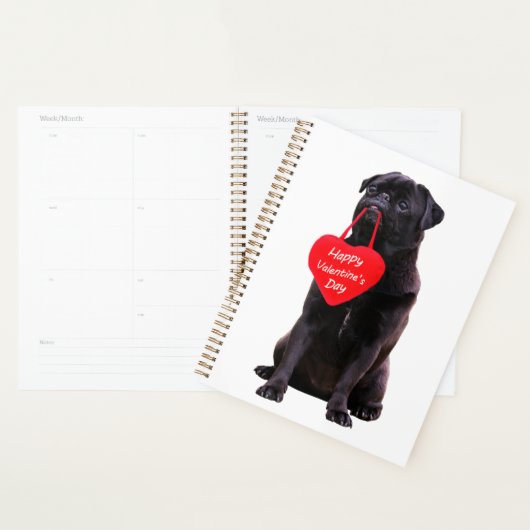 Black Pug Wishing Happy Valentine Day Planner (Display)