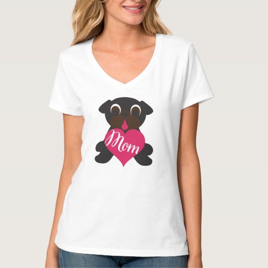 Black Pug with ma in Heart T-shirt (Voorkant)