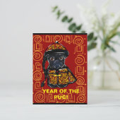 Black Pug Year of the Dog Feestdagenkaart (Staand voorkant)