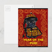 Black Pug Year of the Dog Feestdagenkaart (Voorkant / Achterkant)
