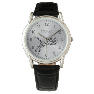 Black Puma Tribal Silver Monogram Numbers Horloge