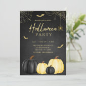 Black Pumpkin Adult Halloween Party Uitnodiging (Staand voorkant)