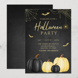 Black Pumpkin Adult Halloween Party Uitnodiging