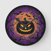 Black Pumpkin Halloween Wall Clock Ronde Klok (Voorkant)